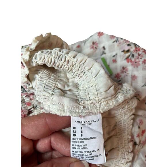 American Eagle Puff Square Neck Ruched Floral Crop Cottagecore Size Large - Picture 16 of 16